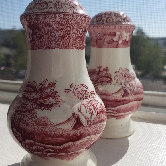Antique Spode Tower Pink salt Pepper shakers